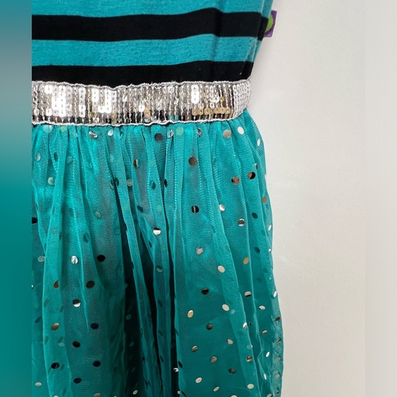 DOLLIE & ME GIRLS SPARKLE PARTY DRESS SIZE 8. TURQUOISE AND BLACK - Picture 4 of 7